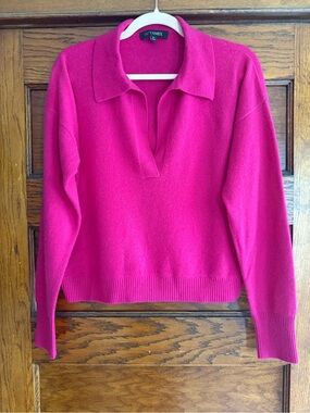 INTERMIX 100% Cashmere Sweater Polo Neck Pullover Hot Pink Hillary US M